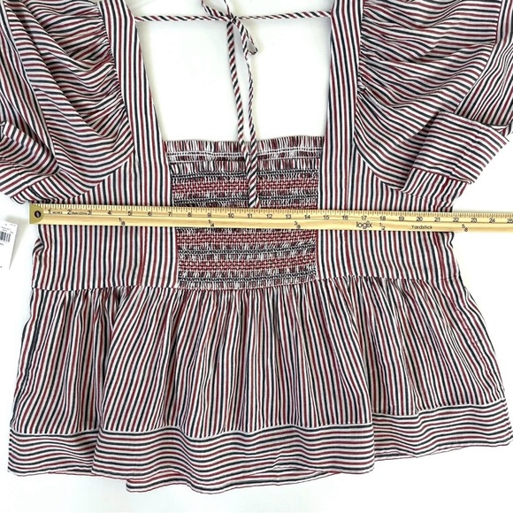 Old Navy Womens Top Blouse XXL Red White Blue Striped Boho Peasant Smocked New - Picture 9 of 12